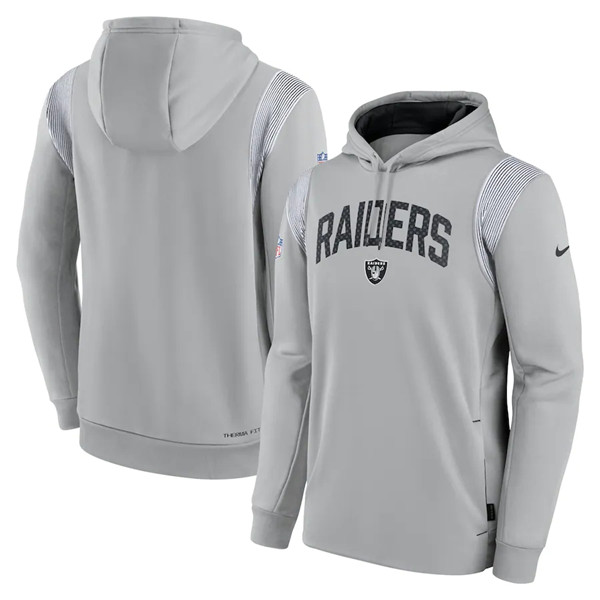 Men's Las Vegas Raiders Gray Sideline Stack Performance Pullover Hoodie 001